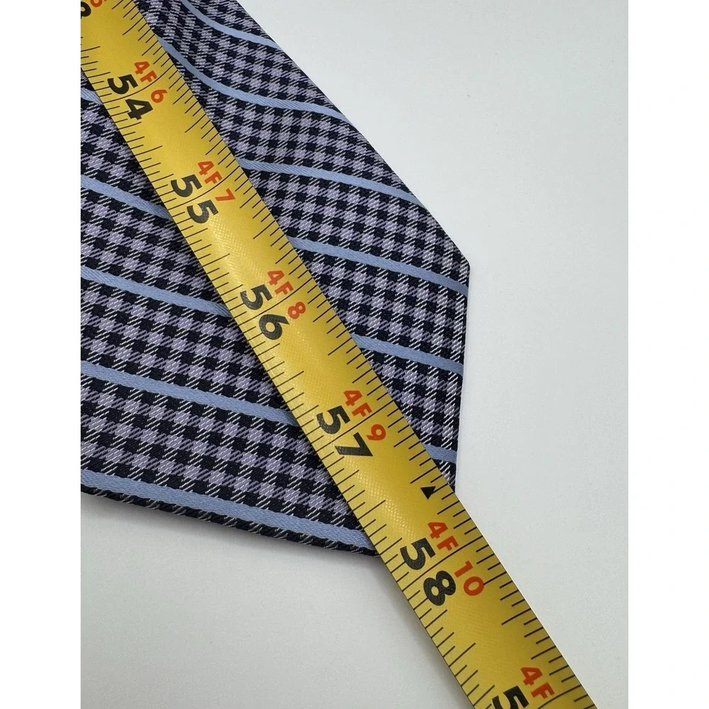 DKNY Silk Tie Gray Blue Striped Houndstooth Pattern‎ Classic Designer Neck Tie